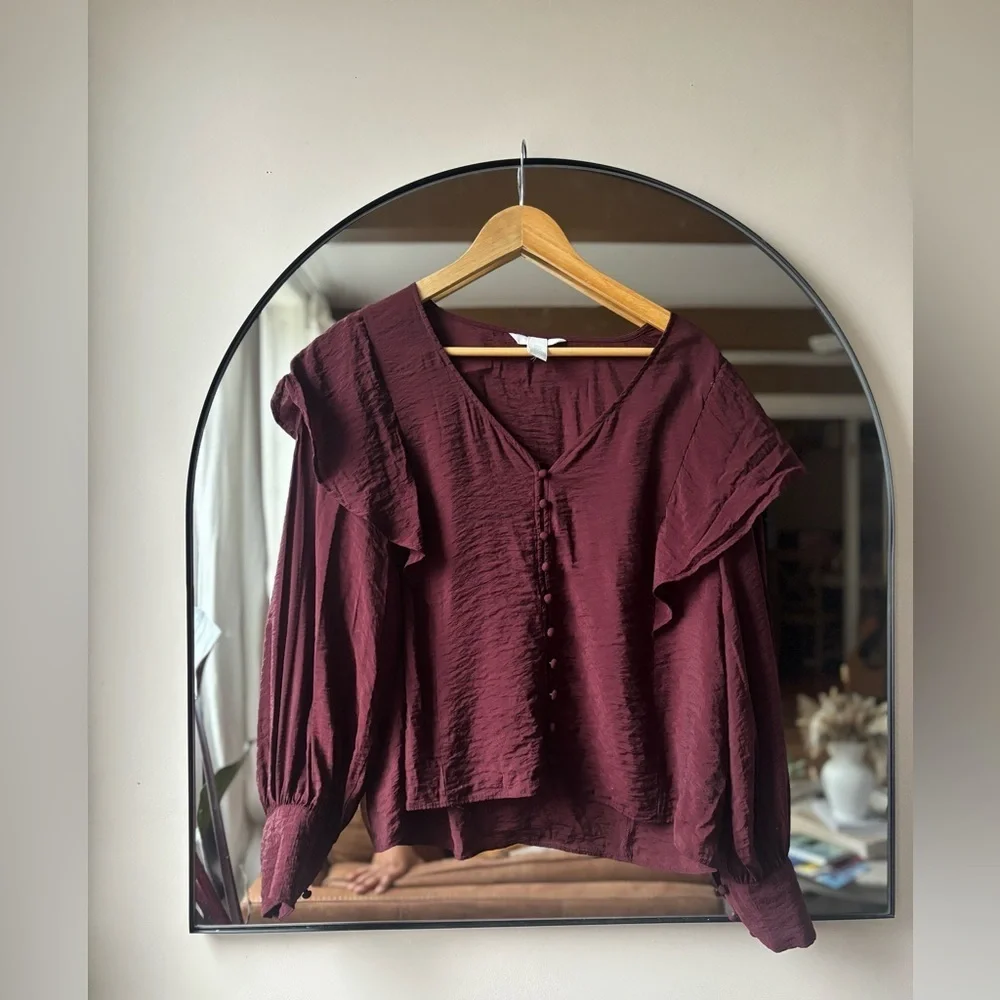 H&M | burgundy peasant blouse | size xl - Picture 1 of 3